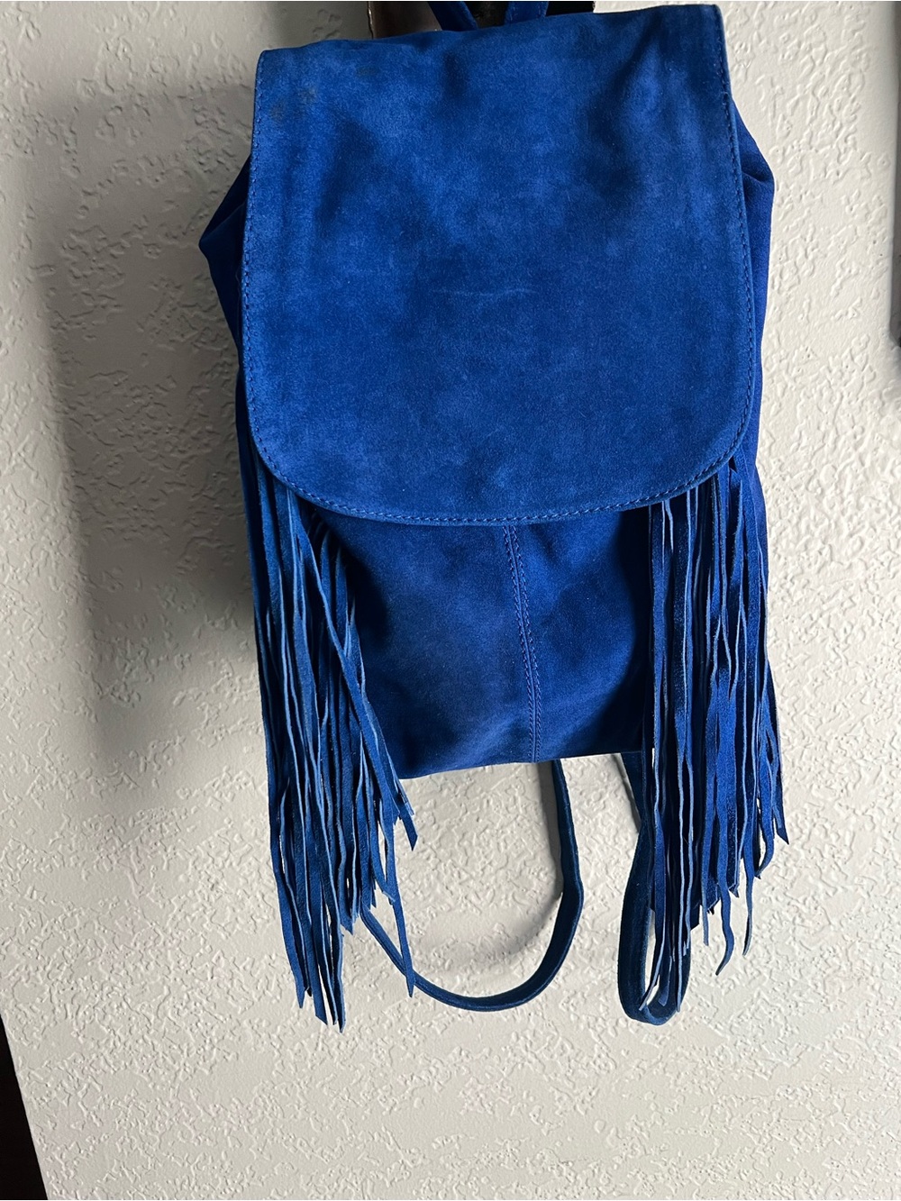ASOS Electric Blue Suede Fringe Backpack genuine suede/leather.